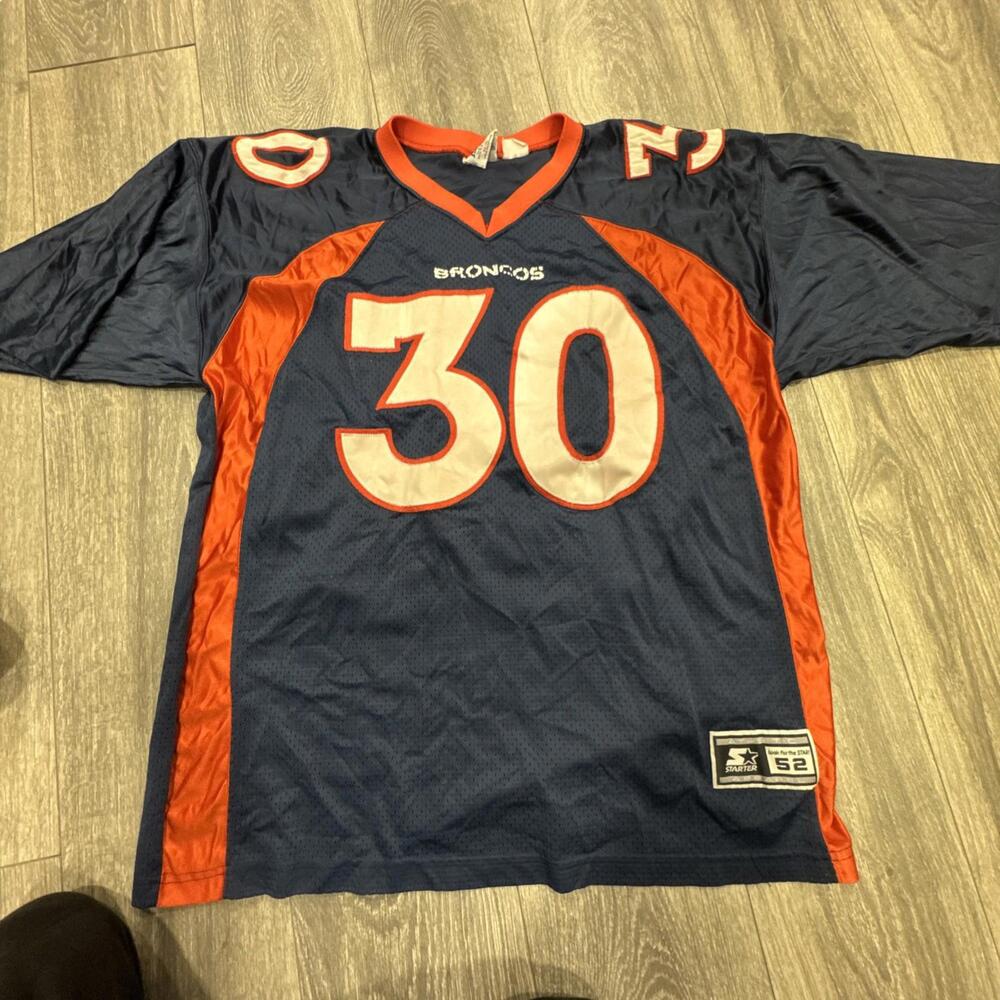 VINTAGE STARTER DENVER BRONCOS TERRELL DAVIS MEN'S LARGE NFL BLUE ORANGE JERSEY